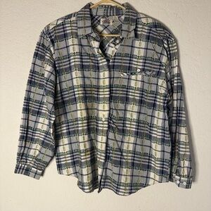 Vintage Plaid Button-Up Shirt - Blue and Green